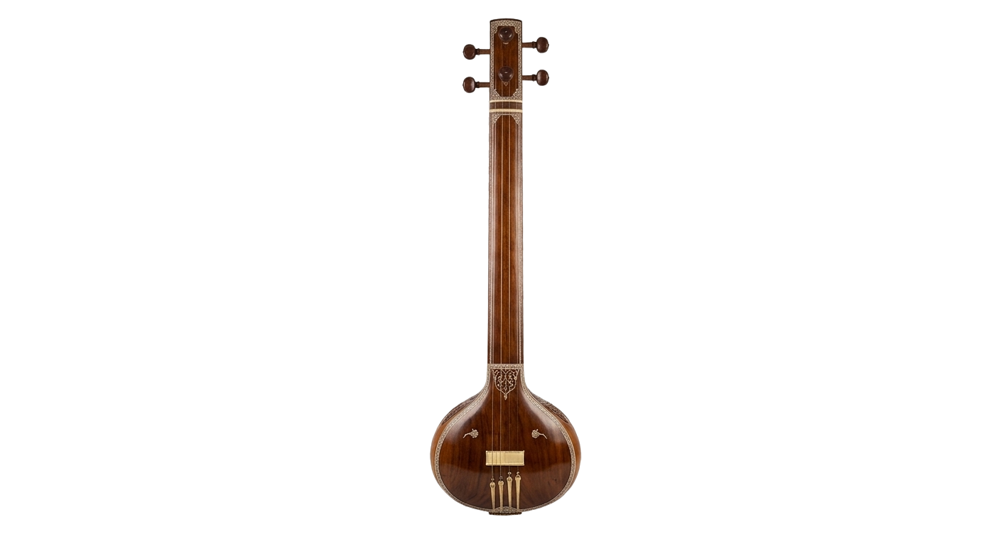 A traditional wooden Indian Tanpura instrument used for classical Dhrupad vocal training programs by Dr. Aditi Sharma Garg